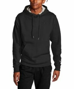 Cheap 🌟 Champion Black Kangaroo-Pocket Powerblend Fleece Hoodie - Men 🛒