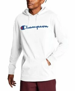 New ✔️ Champion White Kangaroo-Pocket Middleweight Jersey Hoodie - Men ⌛