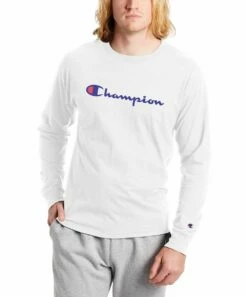 Cheap 🔥 Champion White Classic Long-Sleeve Tee - Men 🌟