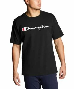 Budget ⌛ Champion Black Logo Classic Tee - Men 🌟