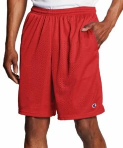 Outlet ⭐ Champion Crimson 9'' Drawstring Pocket Classic Mesh Athletic Shorts - Men 🔥