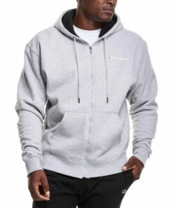 Hot Sale 💯 Champion Oxford Gray Pocket Full-Zip Powerblend Hoodie - Men 🔥