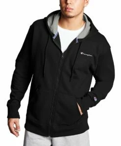 Flash Sale 😍 Champion Black Pocket Full-Zip Powerblend Hoodie - Men 🤩