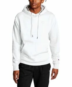 Discount 😀 Champion White Kangaroo-Pocket Powerblend Fleece Hoodie - Men 🛒