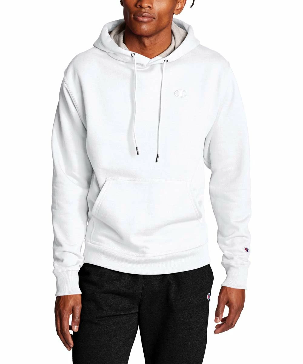 Discount π Champion White Kangaroo-Pocket Powerblend Fleece Hoodie - Men π 1 Discount π Champion White Kangaroo-Pocket Powerblend Fleece Hoodie - Men π