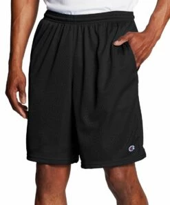 Best Sale 😀 Champion Black 9'' Drawstring Pocket Classic Mesh Athletic Shorts - Men 🎁