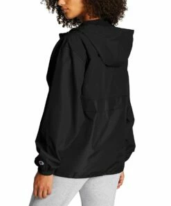 Top 10 💯 Champion Black Self-Packable Zip-Up Hooded Windbreaker - 👩 Women 🛒 -Champion Sales zu91144683 alt 2 tm1626873810