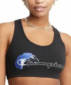 Flash Sale β Champion Black & Blue Logo The Authentic Sports Bra - Plus Too π