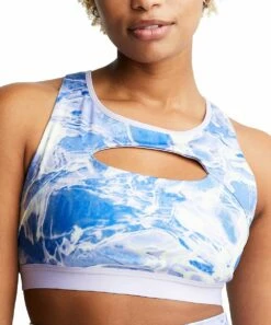 Champion Sales 9 Buy π Champion Blue & White Ripple Effect Soft Touch Eco Cutout Sports Bra - Plus Too π